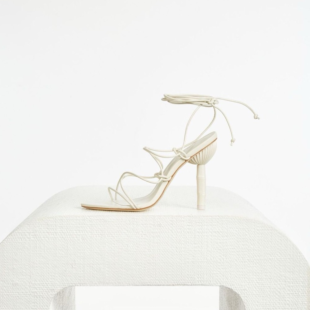 Cult Gaia Soleil Strappy Leather Ankle Wrap Sandals Off White